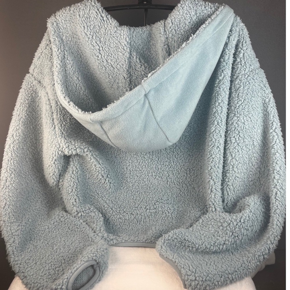 Hippie Rose Cozy Blue Sherpa Half-Zip Hoodie | Soft Plush Warm Winter Essential - Picture 4 of 9